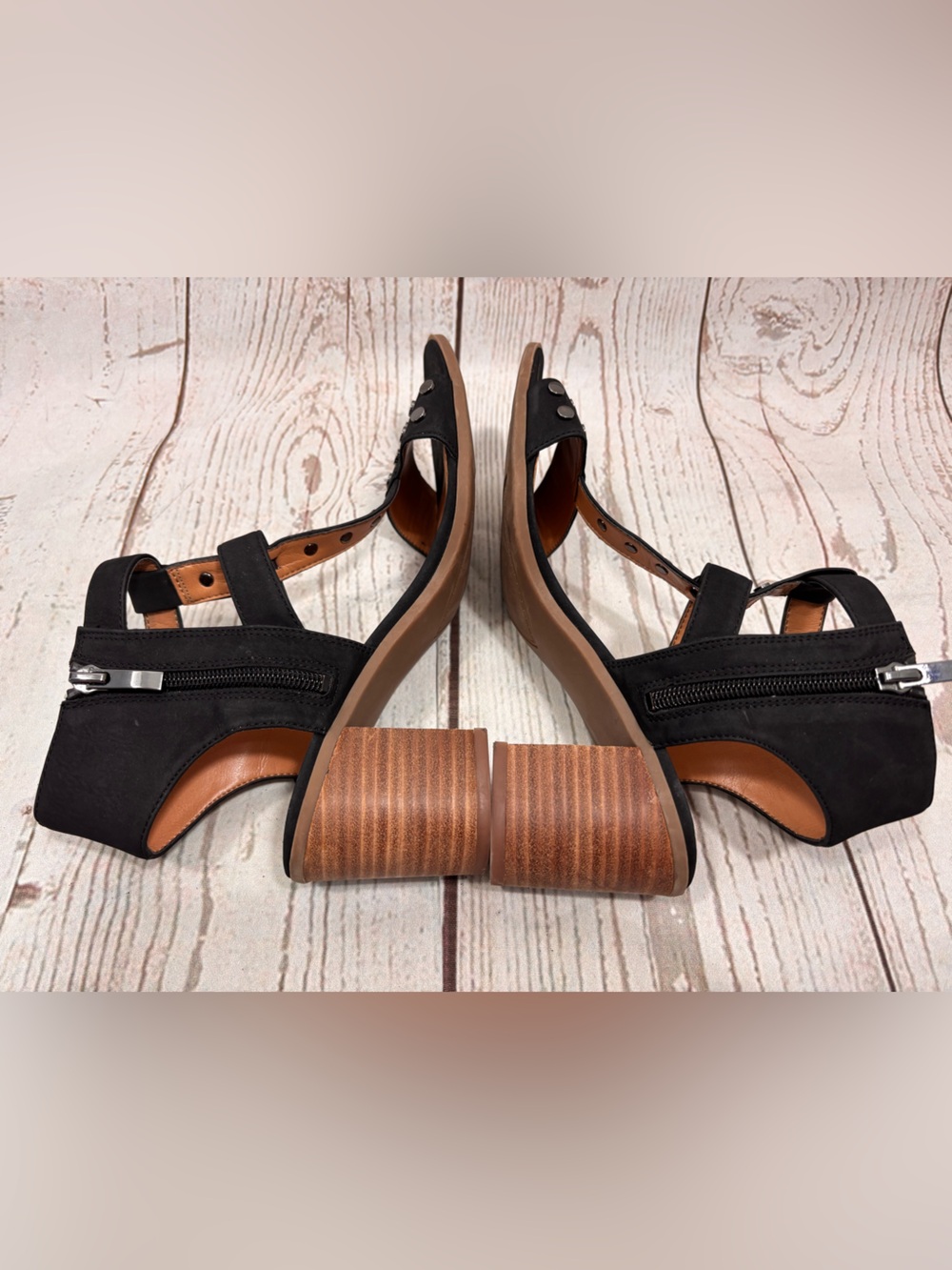 Franco Sarto Haven Studded Sandals Block Heel and Buckled Ankle Straps Sz 8
